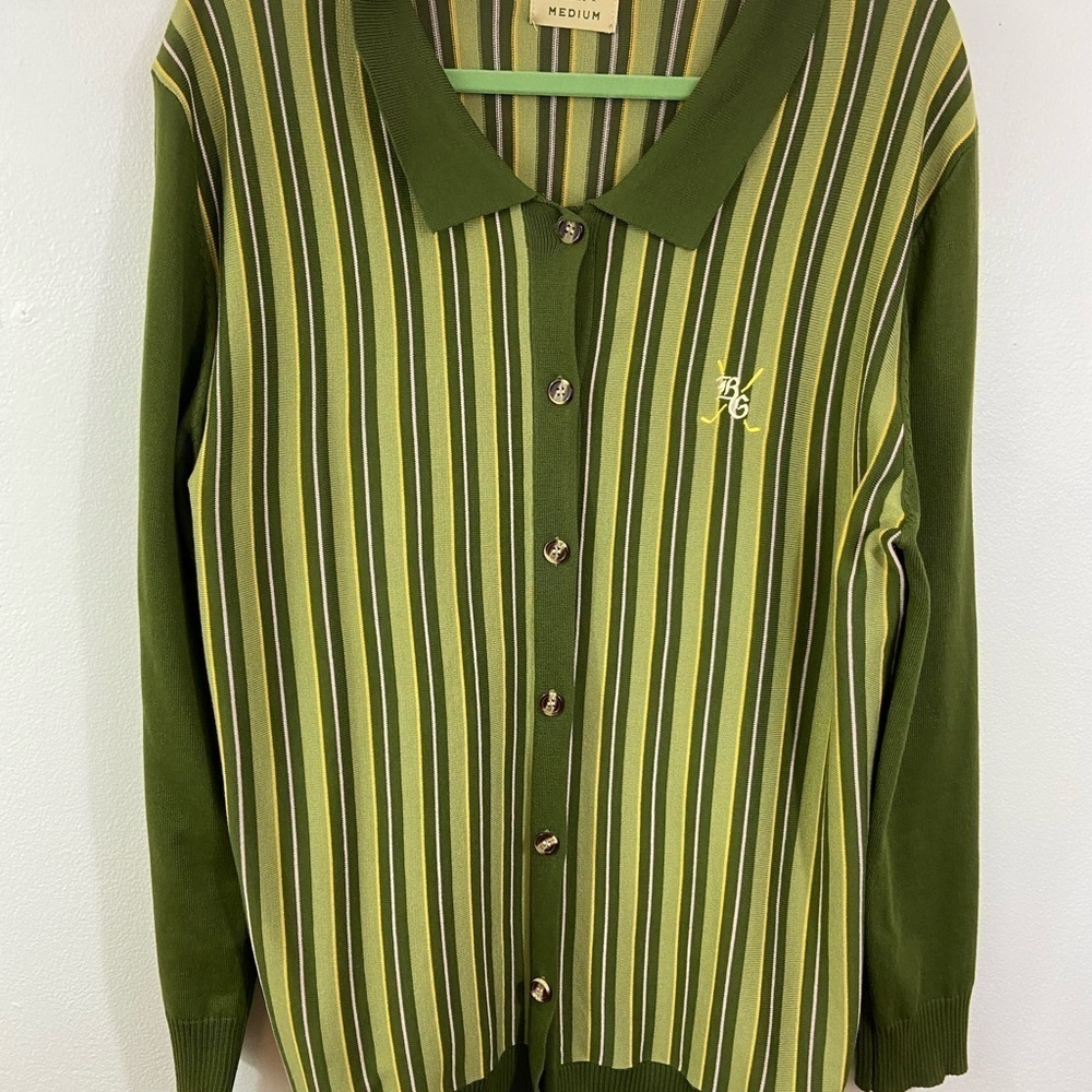 UNRL Barstool Y2K Golf Cardigan Men's M Striped Green Retro Sports Grandpa - Picture 2 of 9